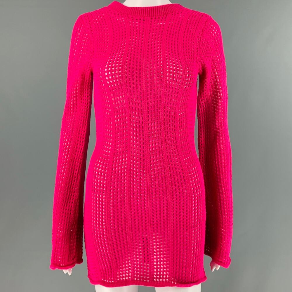 NO BRAND Size S Pink Fuchsia Knit See Through Crochet Open Back Mini Dress